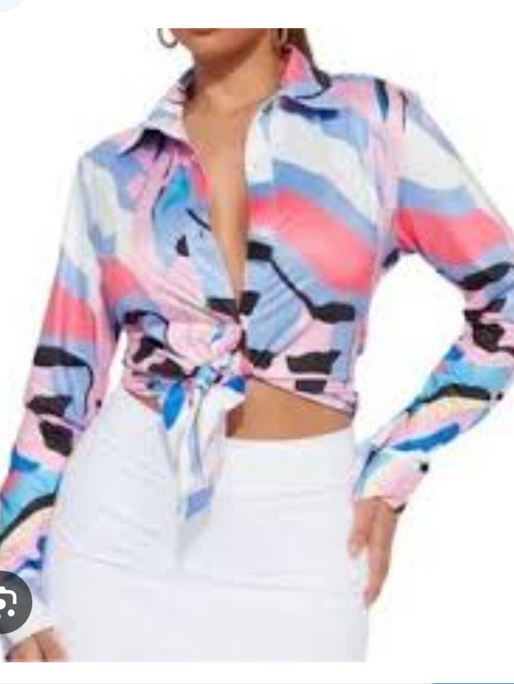 Halfheart Women’s Abstract Wave Button-Up Shirt - Pink Multicolored